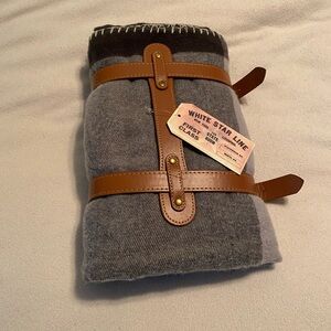 Ship of Dreams Faux Cashmere Travel Blanket Faux Leather  Straps 71x47 New